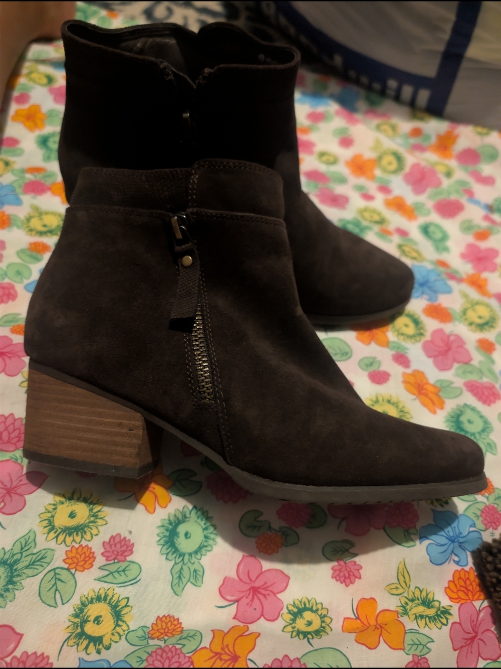 Blondo Dark Brown Suede Ankle Boot with Block Heel